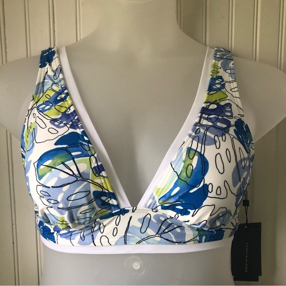 TOMMY HILFIGER DKNY Retail $136 Tropical V-Neck Swim Top High Waist Bottoms Med - Picture 2 of 7